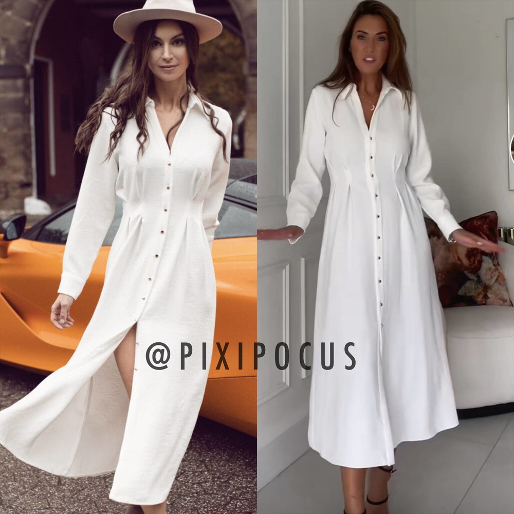 ZARA PLEATED SHIRT DRESS GOLD BUTTONS WHITE S